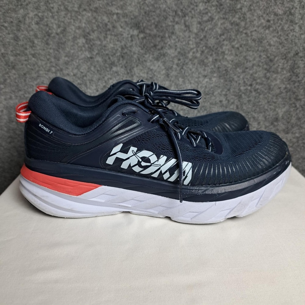 HOKA ONE ONE Bondi 7 Women 10.5 Athletic Sneaker Blue/White/Orange NO SOLE